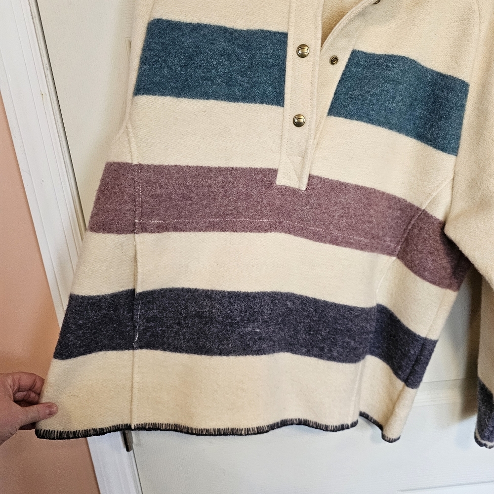 Woolrich 80s Vintage Striped Wool Lab Pullover Cream Ivory Sweater - Picture 4 of 7